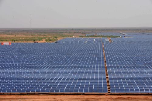 Solar panels are pictured at the Gujarat